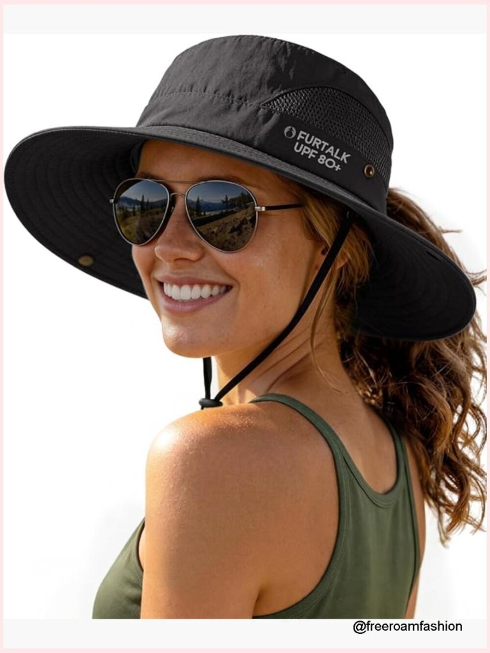 Sun Hat with Ponytail Hole Wide Brim UPF 80+ Foldable Bucket Hat Outdoor Hiking